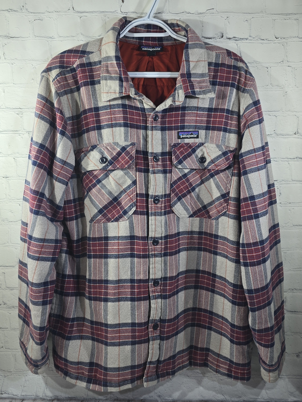 Patagonia Men’s Large Fjord Insulated Flannel Shirt Jacket In Migration Flannel